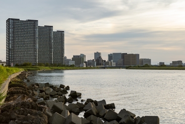 residential towers in Kawasaki Minatocho at Tama River